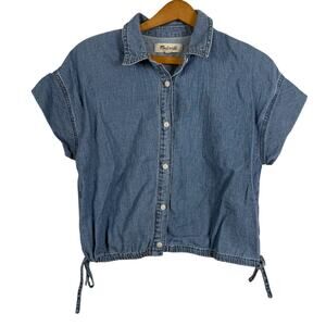 Madewell Women Cropped Denim Shirt Top Size Small SideTies Western Rodeo Cowgirl